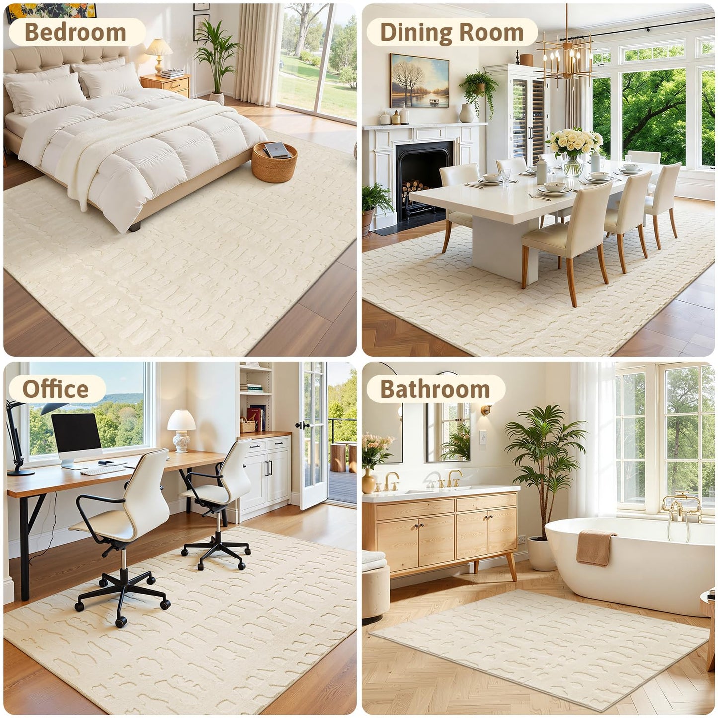 Yamaziot 5x7 Washable Area Rug, High-Low Grid Textured Living Room Rugs, Soft Fluffy Non-Slip Mats Stain Resistant Contemporary Boho Carpet for Dining Room, Kids Nursery Room, Bedroom, Office