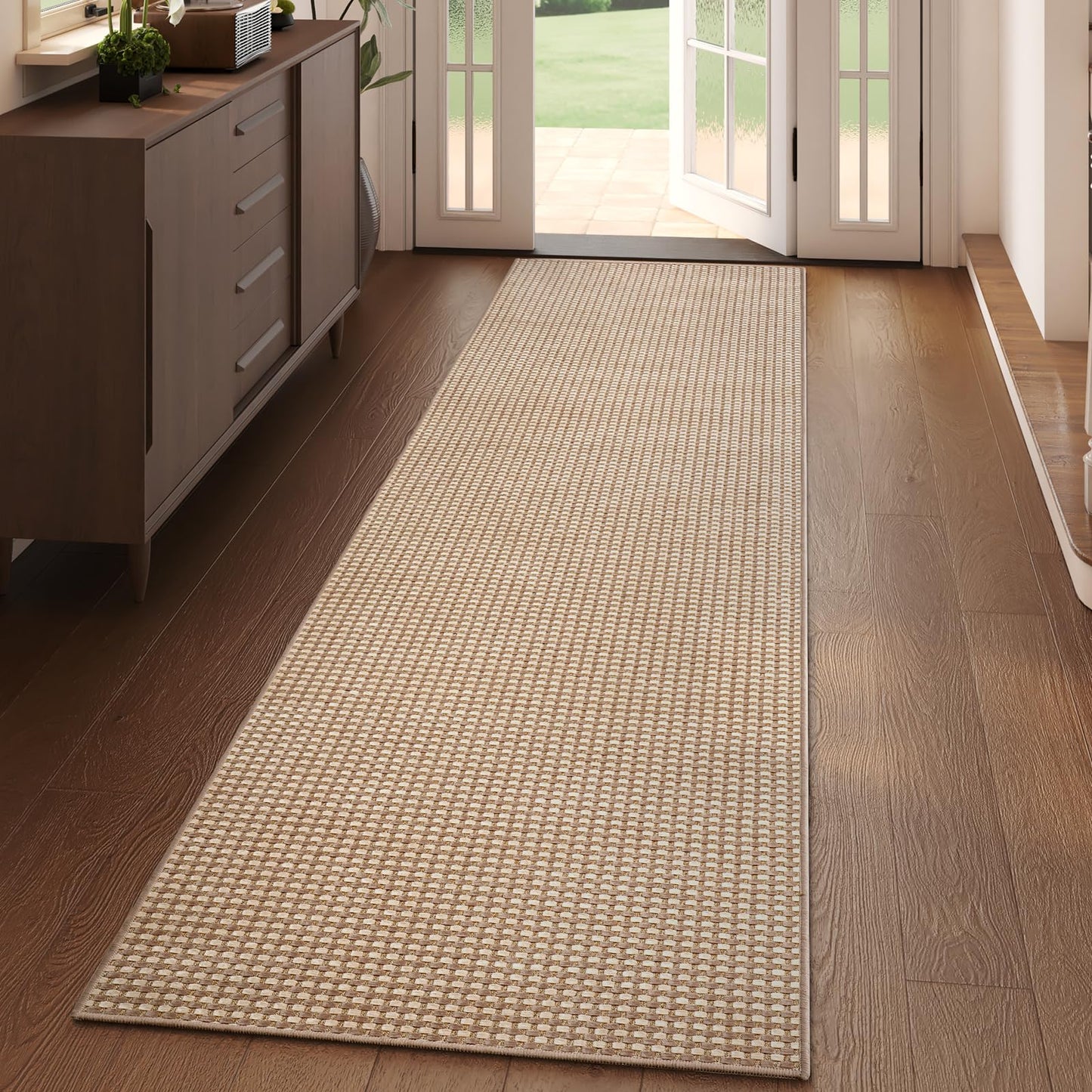 YDKGL 2x6 ft Kitchen Runner Rug Mat Non Slip Boho Woven Hallway Runner Washable, Soft Long Entryway Laundry Hall Floor Runners Rugs Carpet for Indoor Backdoor Bedroom Kitchen Living Room, Brown