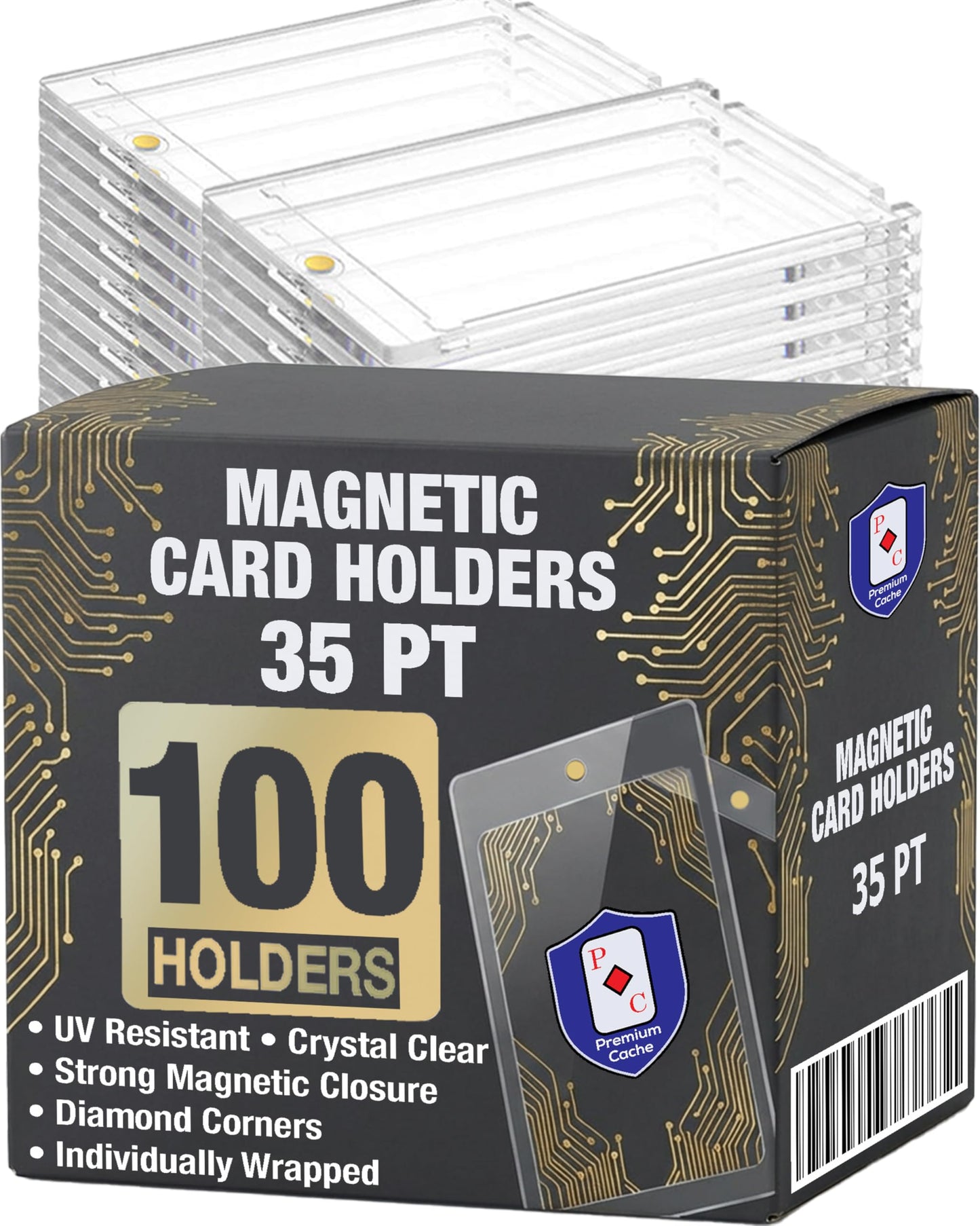 Magnetic Card Holder for Trading Cards | 35pt 100 Count | One Touch Card Holders Magnetic Protector Case Clear Acrylic for Sports, TCG, and Collectible Cards