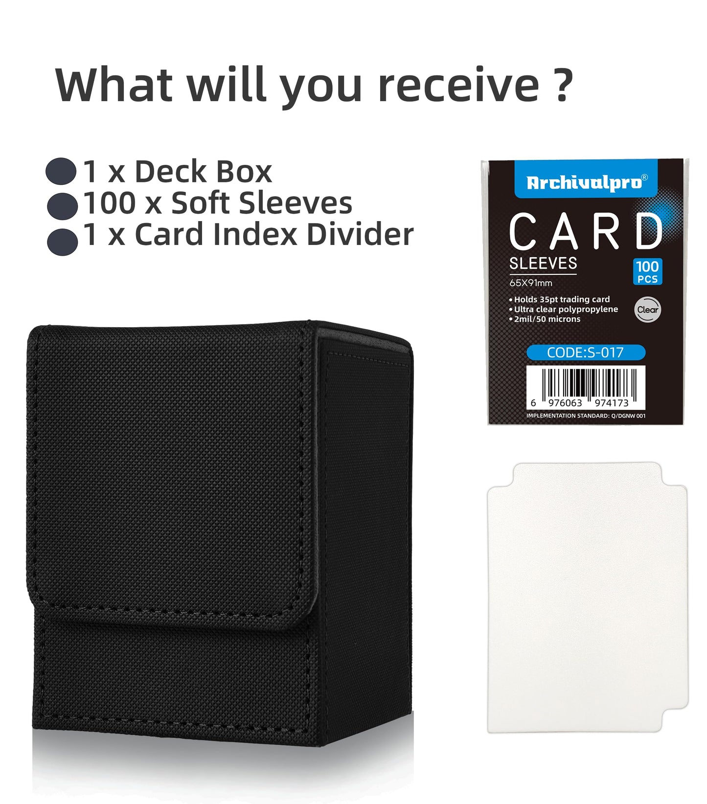 ARCHIVALPRO Card Deck Box for MTG Commander, Holds 100+ Double Sleeved TCG Cards, Magnetic Trading Card Storage Box with Card Sleeves(Black)