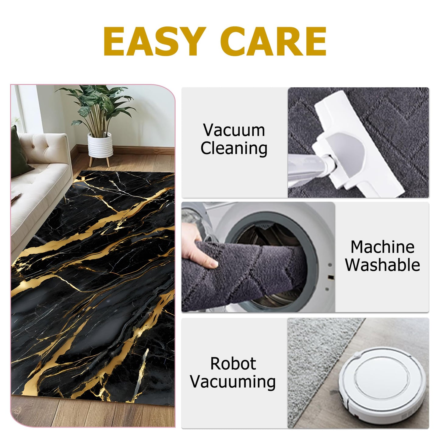 EDGZKO Black Gold Marble Rugs: 4x6 Feet Modern Aesthetic Abstract Area Rug Washable Carpet Non-Slip Floor Mats Doormat for Living Room Bedroom Dining Room Dorm Classroom Nursery
