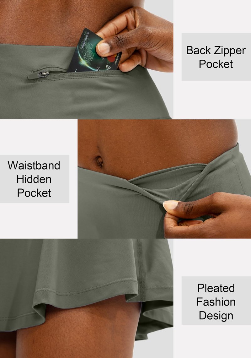 SANTINY Pleated Tennis Skirt for Women with 4 Pockets Women's High Waisted Athletic Golf Skorts Skirts for Running Casual (Grey Sage_M)
