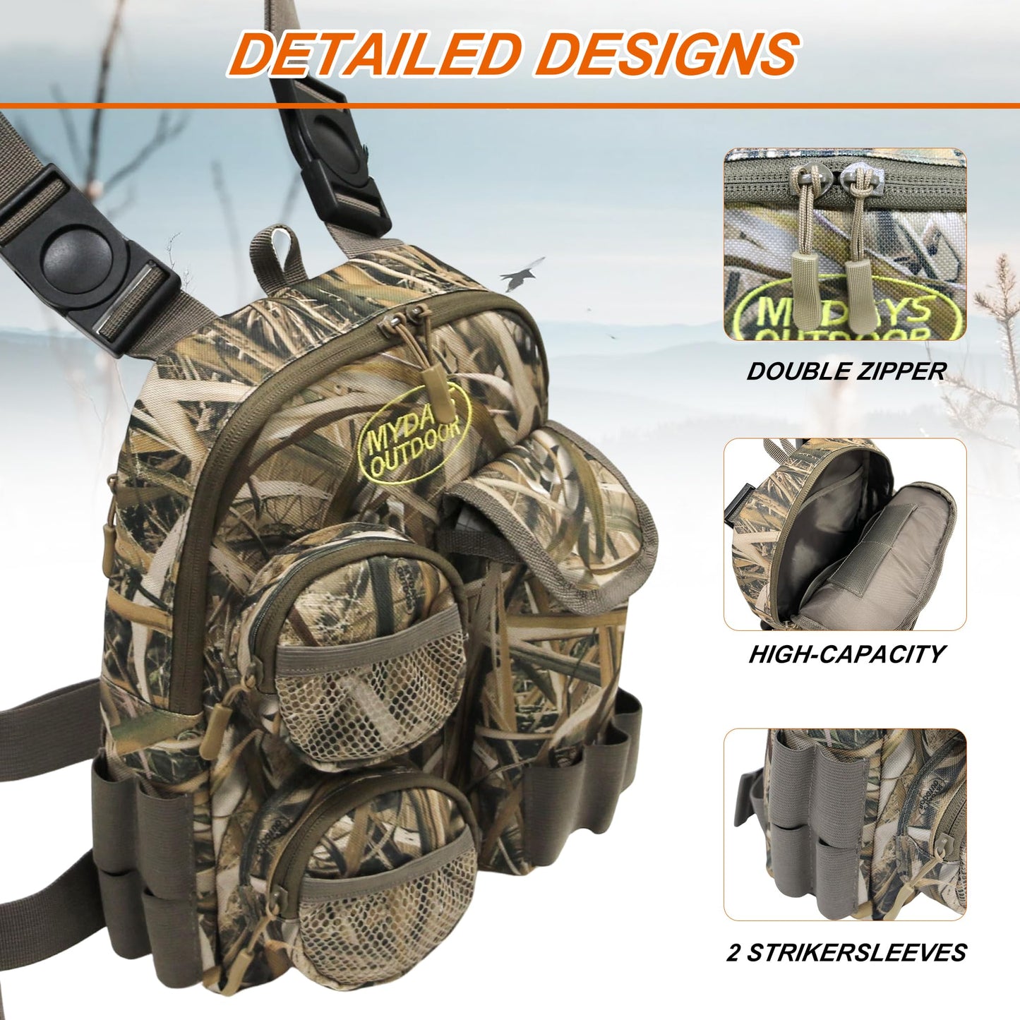 MYDAYS OUTDOOR Tactical Shoulder Bag,Hunting Chest Rig,Fly Fishing Chest Pack,Outdoor Military Sling Bag,Sports Chest Pack,Hunting Binocular Pack,Lightweight Carry Pouch