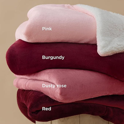 Bedsure GentleSoft Sherpa Fleece Blankets King Size for Bed - Thick and Warm Throw for Women, Soft Fuzzy Plush King Christmas Blanket for Winter, Burgundy, 108x90 Inches