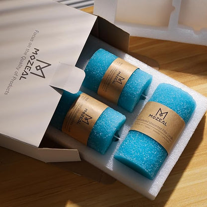MOZEAL Hand-Poured Granular Texture Decorative Turquoise Pillar Candles Set of 3 (3"x4", 5", 6"), Dripless, Unscented, Smokeless, for Coastal Style, Summer Patio & Boho Beach House Décor