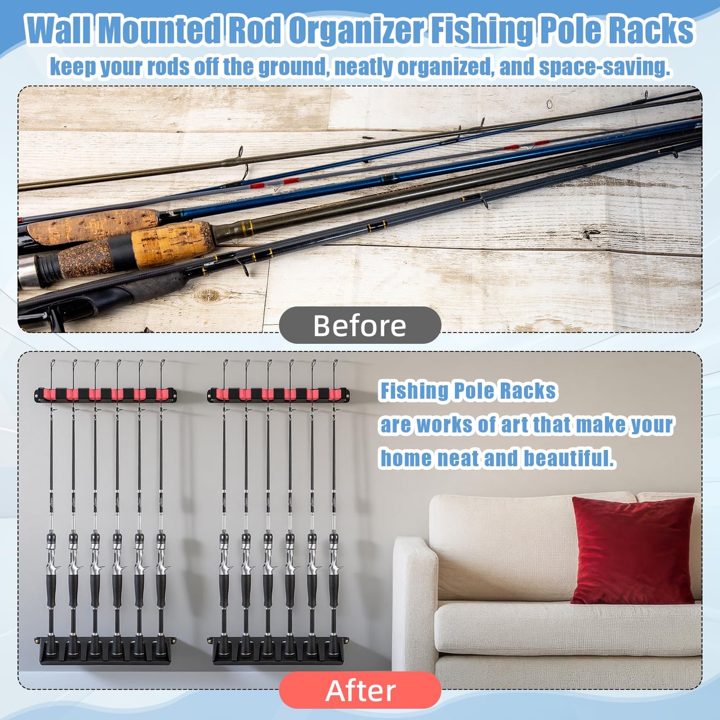 Teyva Daily 3 Set Fishing Rod Holders for 18 Garage Fishing Rod Rack Wall Mount Fish Pole Holders for Boat Room Vertical Horizontal Pole Storage Boat Accessories Gifts for Men (Vertical)