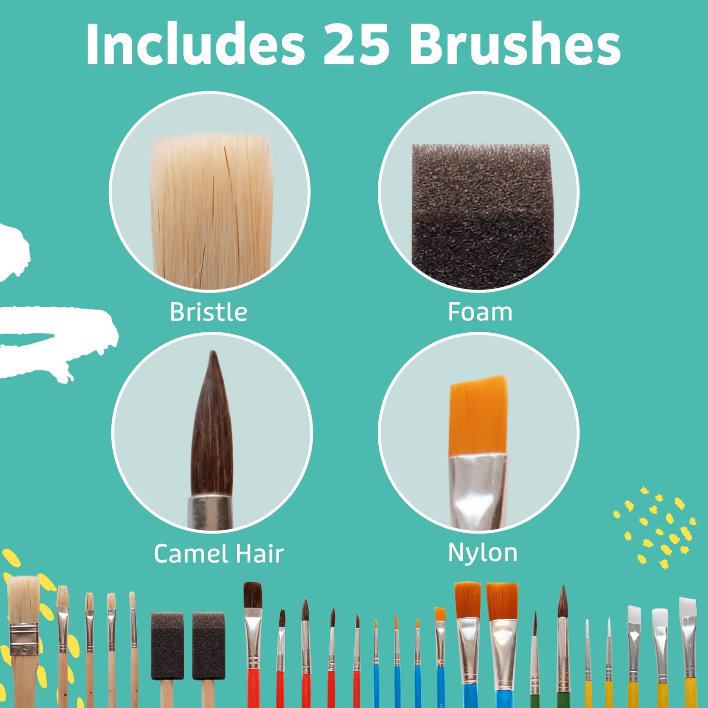 Artlicious Foam Brushes Wood Handle Paint Brush Set - Use with Craft, Watercolor, Oil, Gouache Paints, Face Art, Washable Paints, Miniature Detailing and Rock Painting