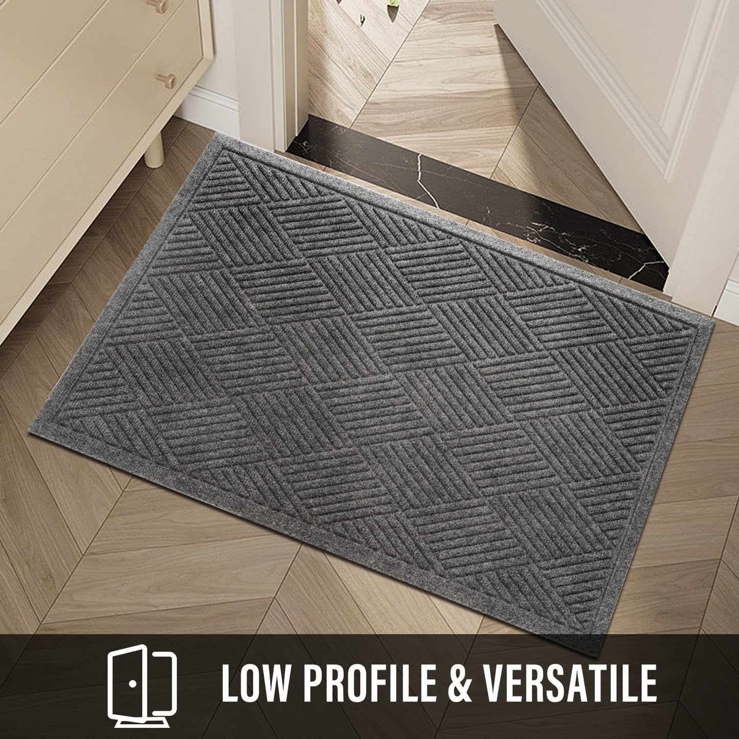 HIYARD Sturdy Front Door Mat, Absorbent Muddy Dirt Resist Welcome Door Mats Outdoor Indoor, Stain and Fade Resistant, Non-Slip Rubber Backing Low Profile Doormat for Entryway, 36×24, Grey