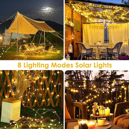 2-Pack Solar String Lights for Outside, Total 200LED Solar Christmas Fairy Lights Waterproof, Outdoor Twinkle Light Copper Wire 8 Modes Fairy Light for Xmas Tree Party Wedding Decor (Warm White)