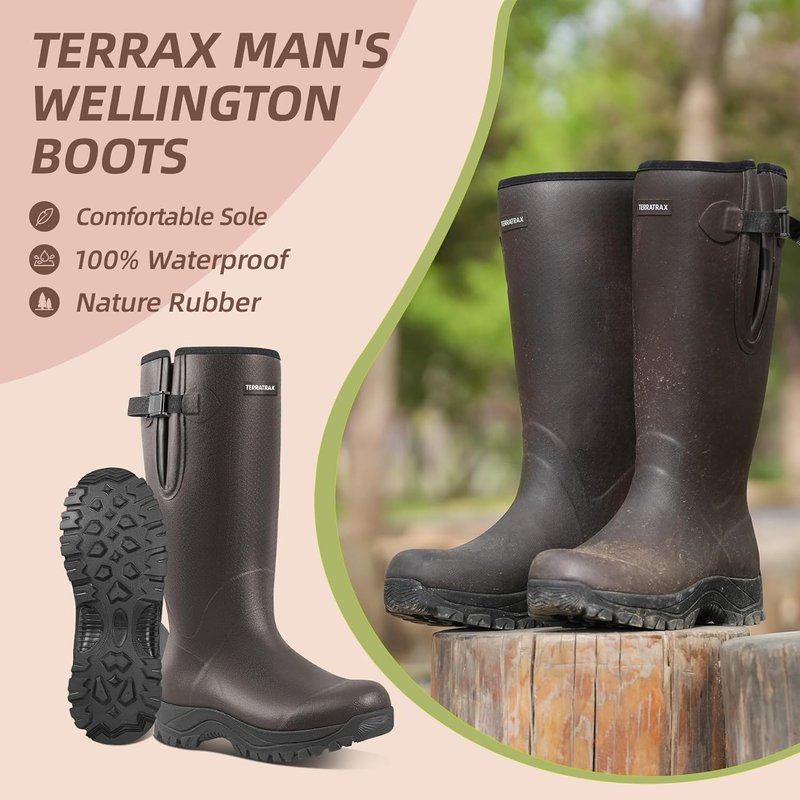 Men's Waterproof Rubber Boots - 6mm Neoprene, 15" Shaft | Lightweight Anti-Fatigue Rain & Mud Boots for Work & Fishing