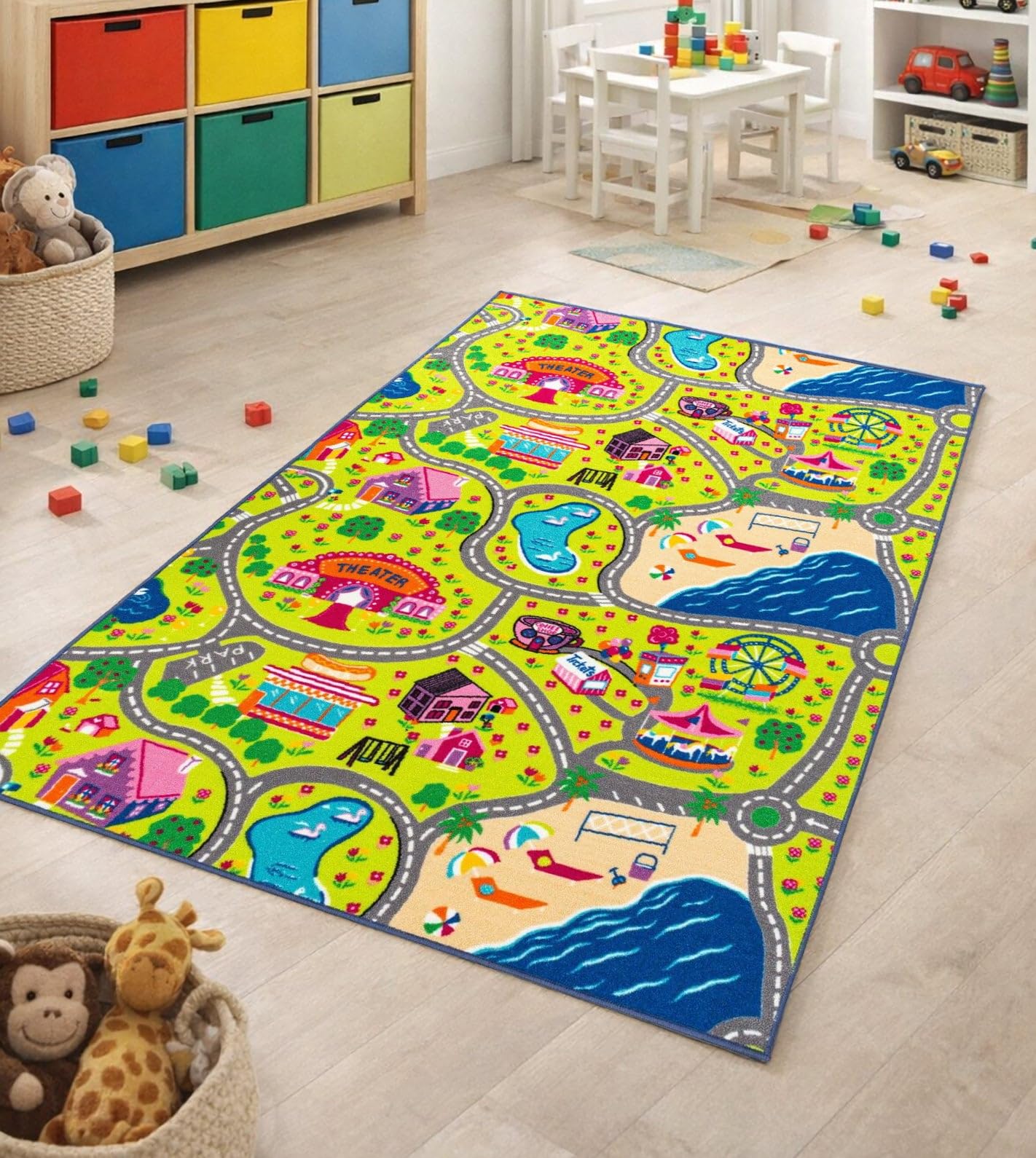 31" x 58" - Reversible Educational Alphabet ABCs/Girl's City Roads Fun Kids Area Rug