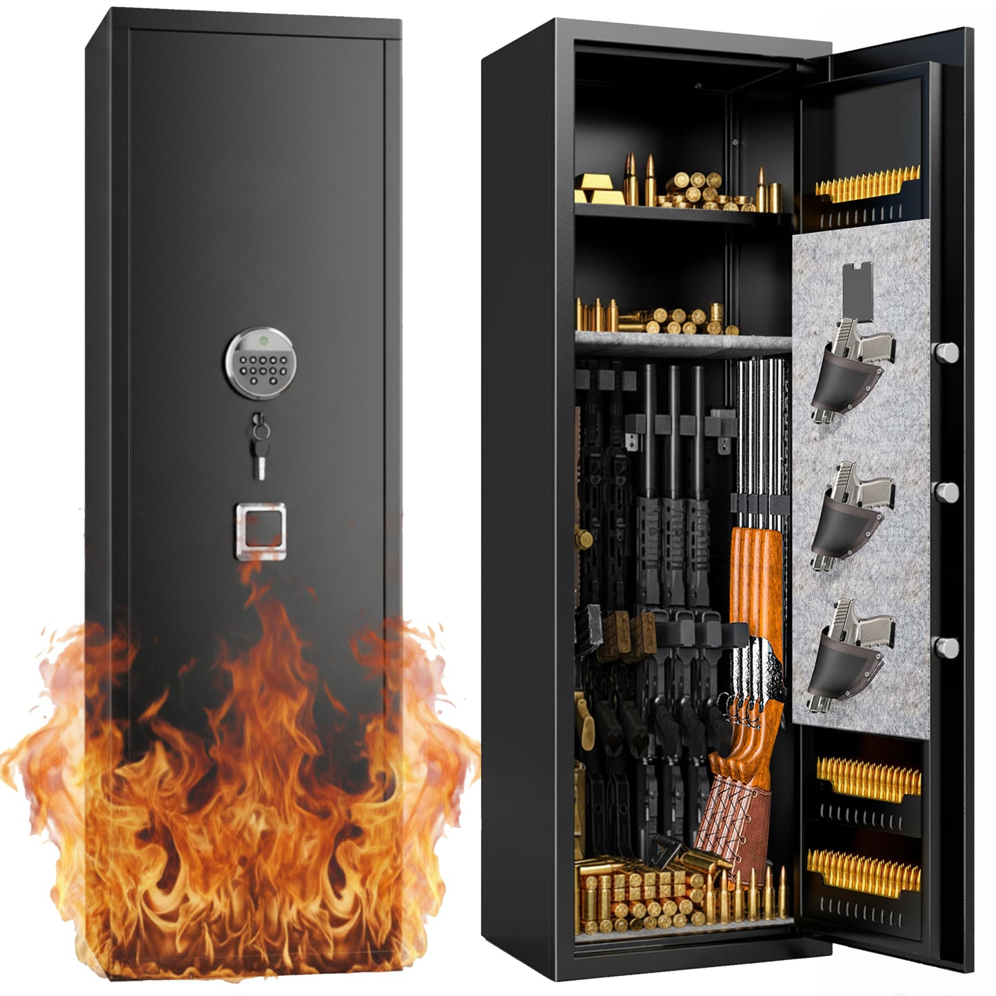 Gun Safe,Rifle Safe With Biometric Gun Safe, Heat-Resistant Heavy Duty Gun Safes, Large No-Assembly Rifle Safe for Home Defense with Adjustable Shelves, Black