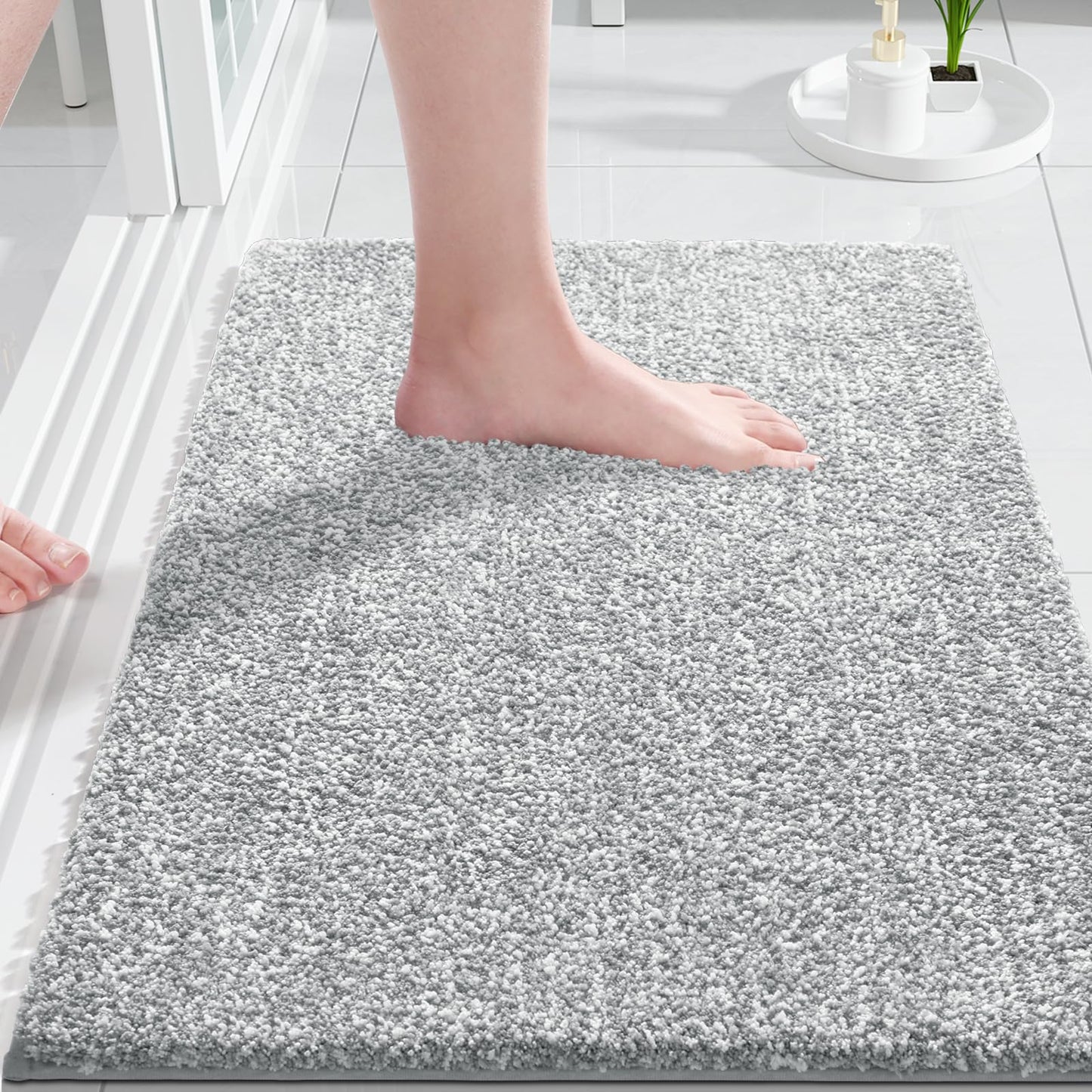 Yimobra Toilet Rugs U Shaped Washable, Soft Absorbent Microfiber Bathroom Rugs, Non Slip Quick Drying Shaggy Bath Mat,Contour Bathroom Mats for Toilet Base, Home Essentials,24x20,Grey and White
