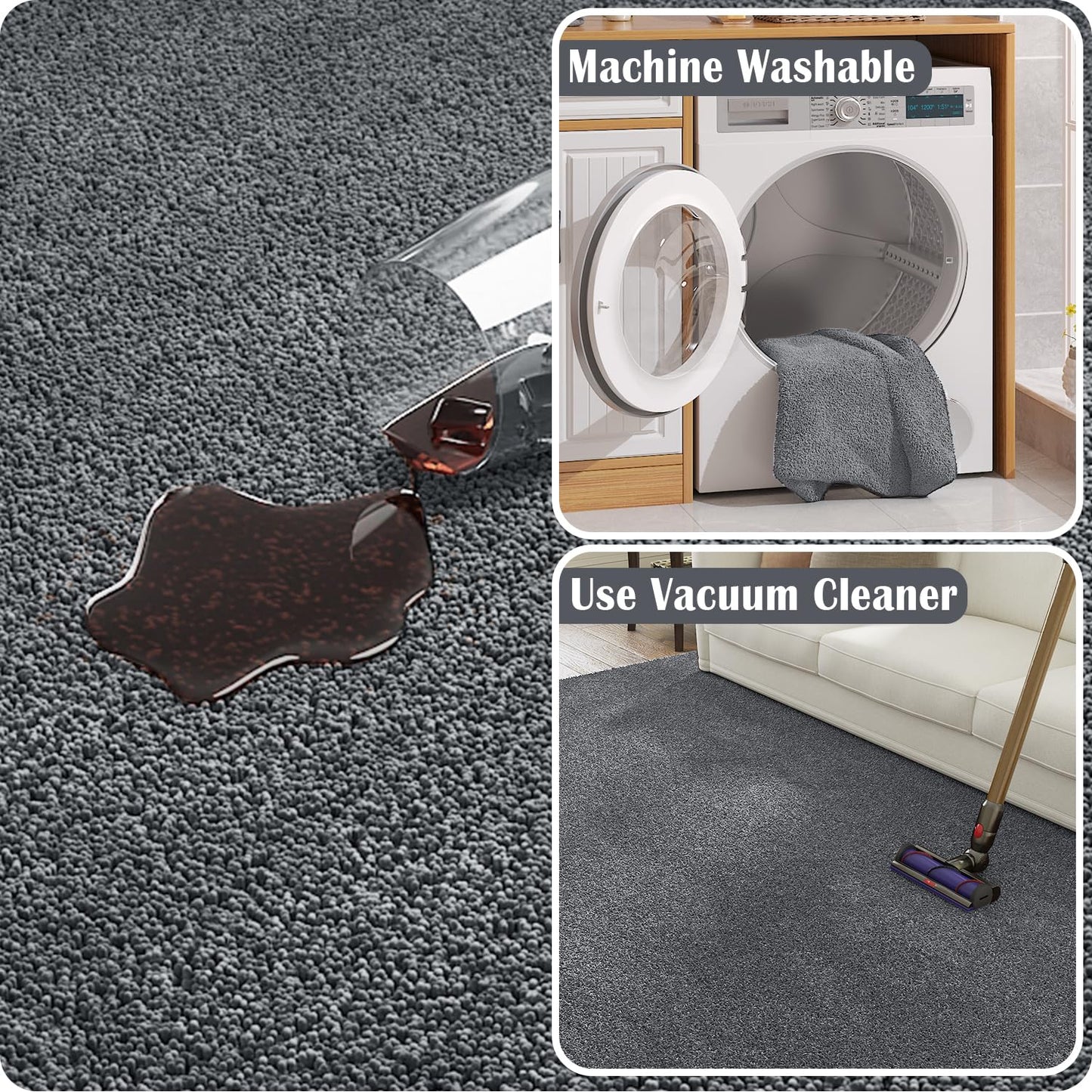 jinchan Solid Plush Runner Rug 2x5 Performance Shaggy Washable Hallway Rug Soft Modern Faux Wool Cozy Non Slip Carpet for Bedroom Laundry Room Living Room Kids Nursery Grey