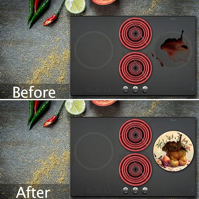 Vintage Fruits Electric Stove Burner Covers，4 Pack Round Stove Burner Covers，8 Inches and 10 Inches，Gas Stove Burner Covers,Metal Stove Burner Cover，Colorful Rustic Cooktop Decorative，Kitchen Decor