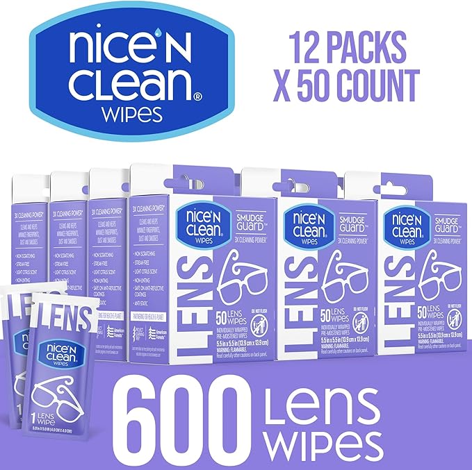 Nice 'N CLEAN SmudgeGuard Lens Wipes | Individually-Wrapped, Pre-Moistened