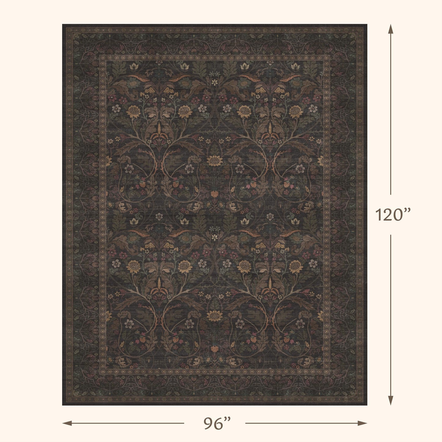 Washable 8x10 Area Rugs for Living Room, Black and Brown Rug for Bedroom Dining Room, Moody Dark Floral Farmhouse Western Style Decor, Large Gold Southwest Non Slip Low Pile Soft Carpet (Dark Brown)