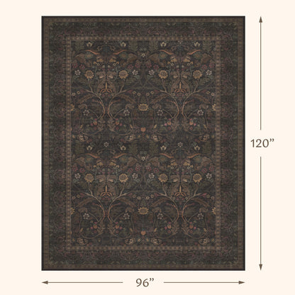 Washable 8x10 Area Rugs for Living Room, Black and Brown Rug for Bedroom Dining Room, Moody Dark Floral Farmhouse Western Style Decor, Large Gold Southwest Non Slip Low Pile Soft Carpet (Dark Brown)