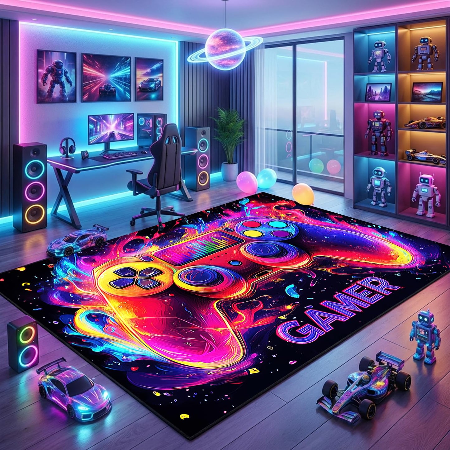 Gaming Rug for Boys Room - Gamer Rug, 8'x10' Gaming Carpet for Teens Boys Bedroom Playroom Decor, Game Controller Carpet for Office Computer Chair Floor Mats