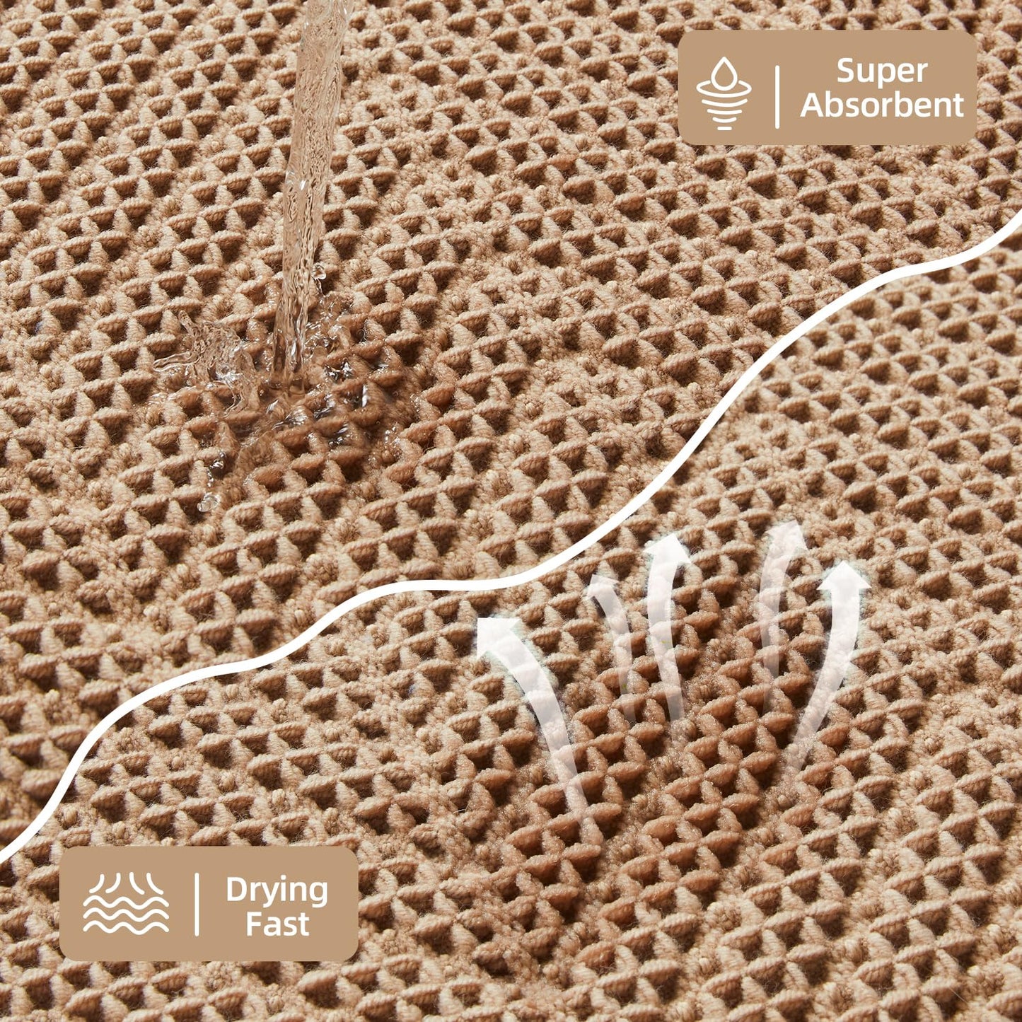 Sunfly Boho Bathroom Rug, Herringbone Waffle Bath Mat Non-Slip Washable Super Absorbent Quick Dry, Farmhouse Bath Mat for Bathroom Floor Decor 20"*30" Khaki
