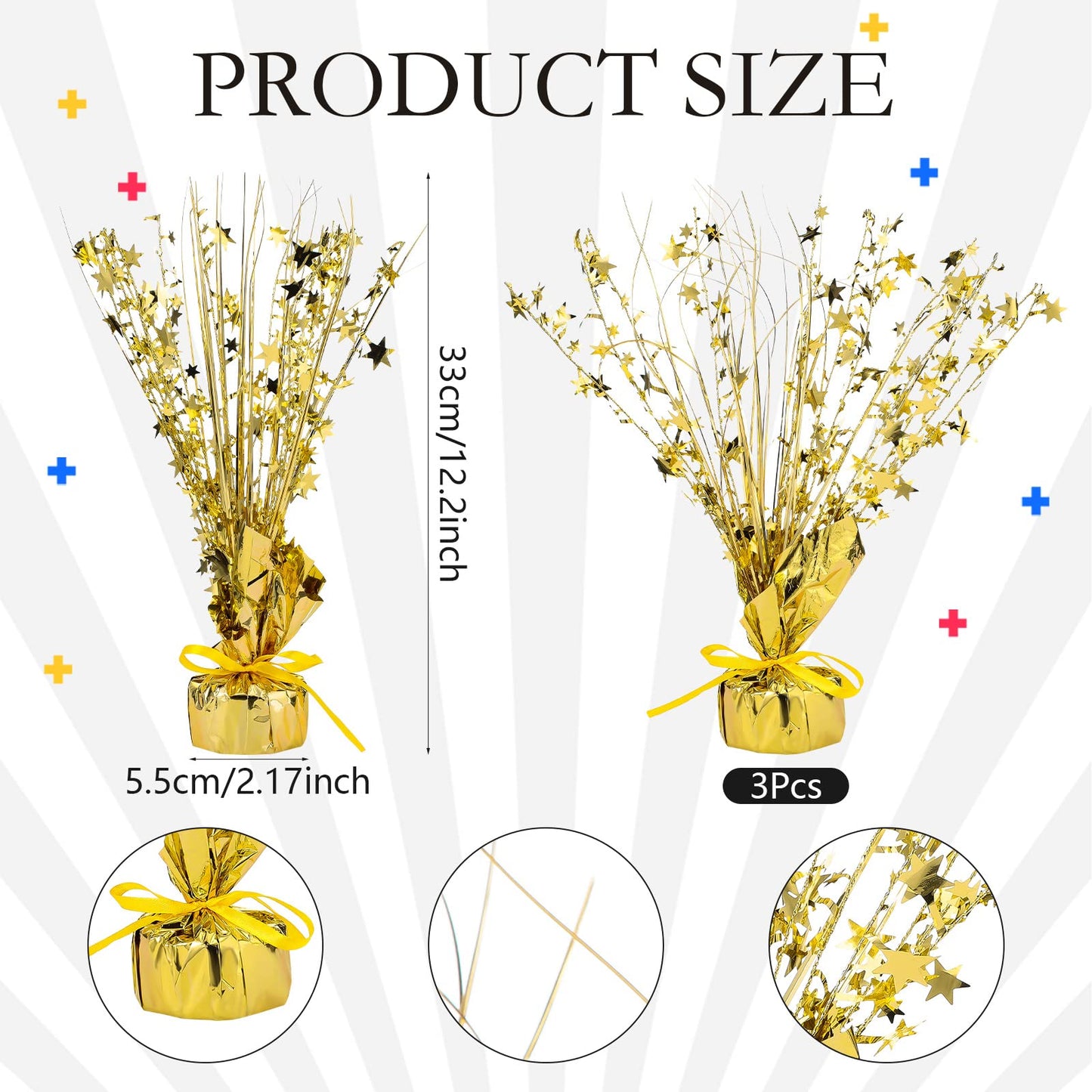 Crowye 3 Pieces Metallic Foil Spray Centerpiece Birthday Table Decoration Star Burst Centerpieces Graduation Table Decor for Birthday 2026 Party Holiday(Gold)