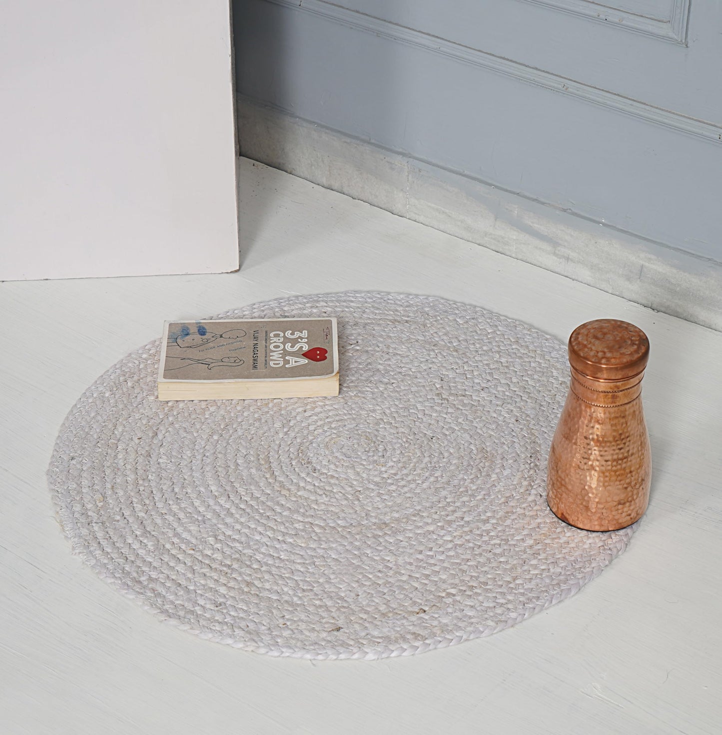 Handmade Natural Fiber Round Collection 2' Round Natural Handmade Boho Charm Farmhouse Jute Area Rug (White)