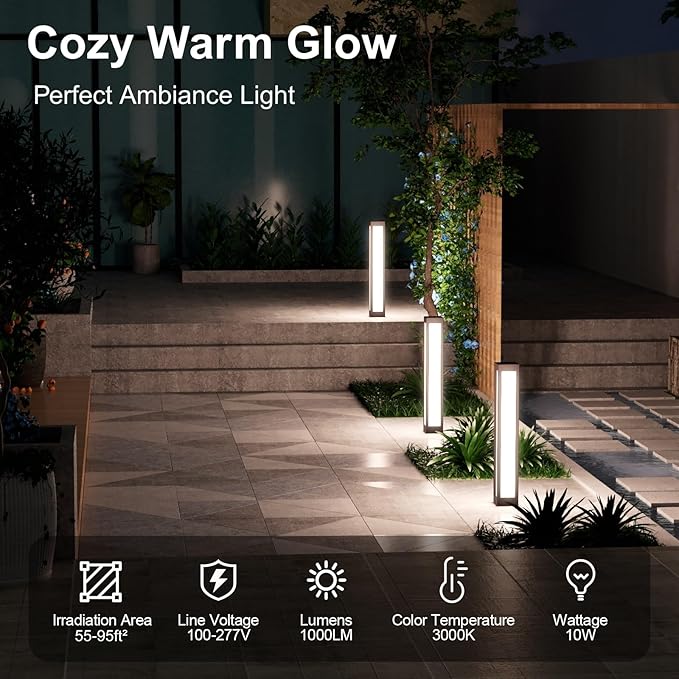 SkyGlow Bollard Light, 120V Line Voltage 32" Stainless Steel LED IP55 Waterproof Outdoor Modern Landscape Path Lights, 3000K Curb Appeal for Garden Pathway Lawn Patio Courtyard Driveway Commercial