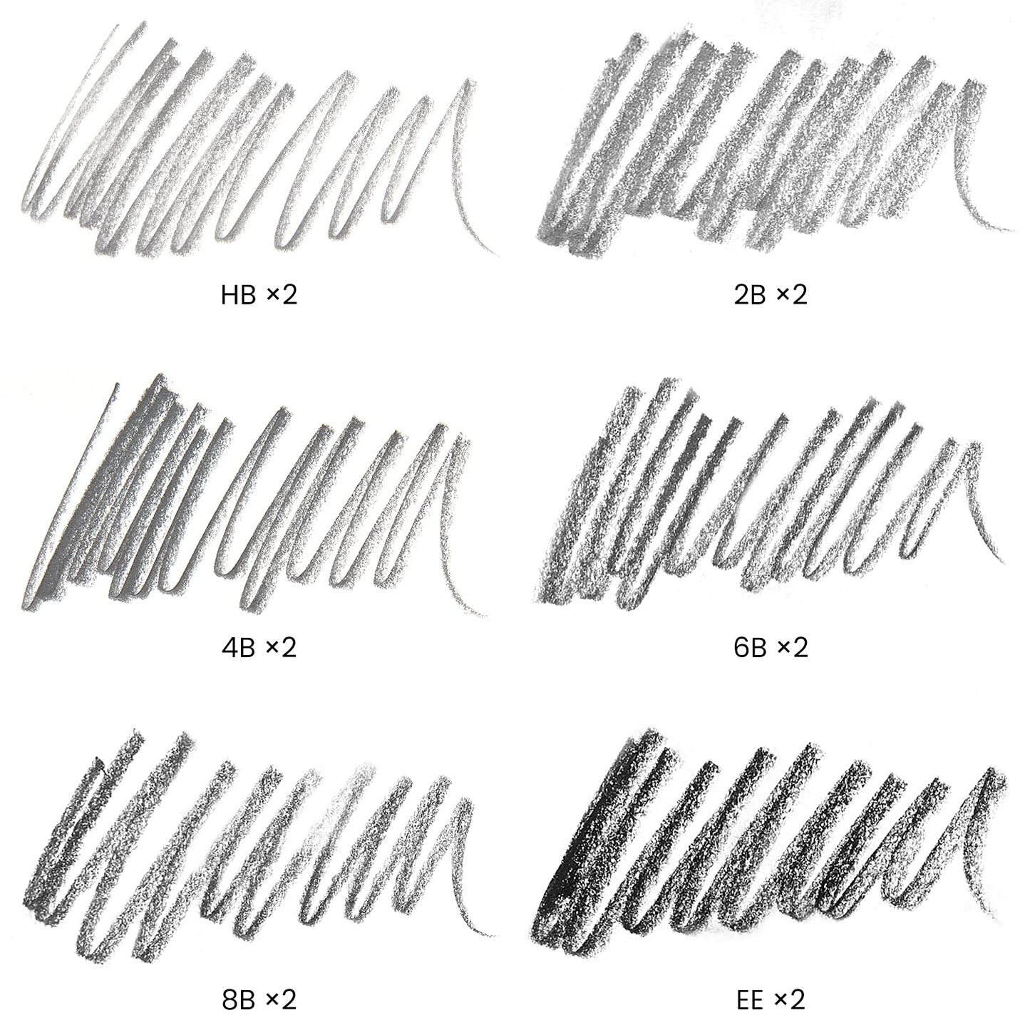 ARTEZA Woodless Graphite Pencils, Set of 12, HB, 2B, 4B, 6B, 8B, and EE