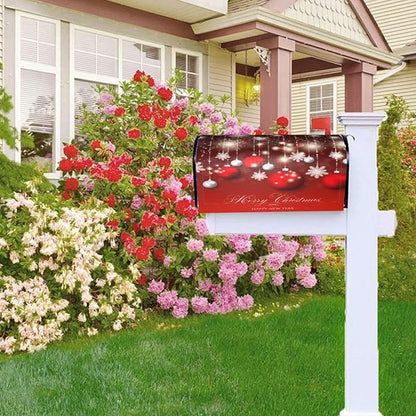 Christmas Mailbox Covers Red Glitter Snowflake Ball Magnetic Letter Post Box Cover Standard Size 25.5 x 21 Inch Garden Yard Home Decorative