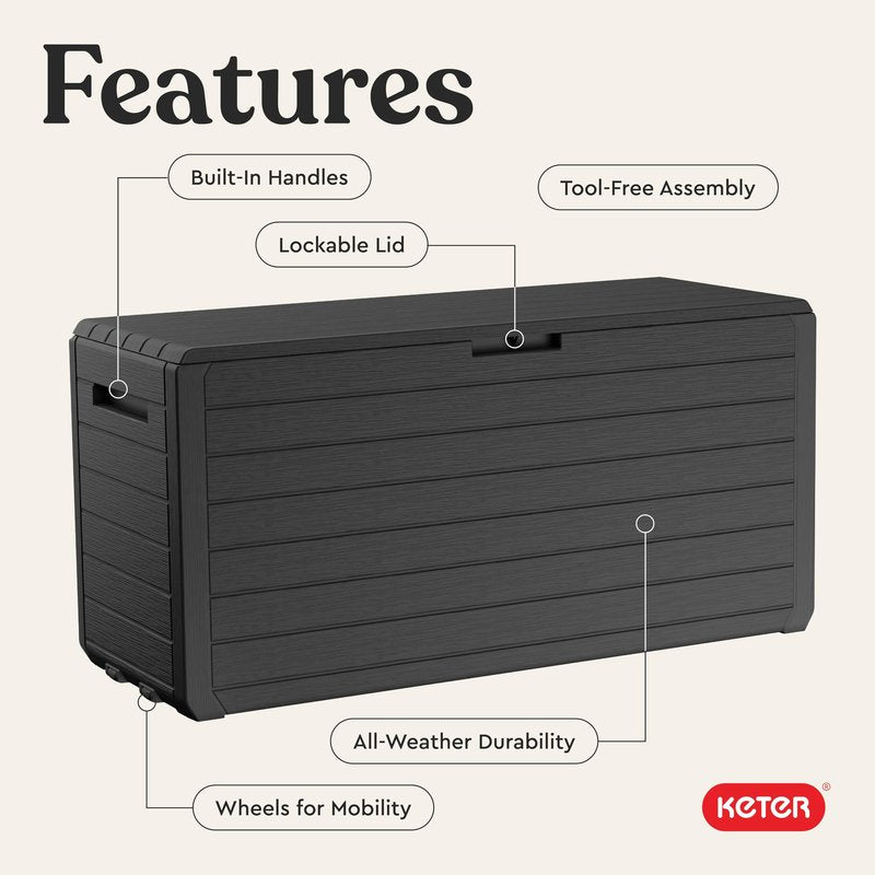 Keter Atlas 70 Gallon Deck Box – Weather‑Resistant Outdoor Storage Chest for Patio, Yard & Pool, Durable Resin Construction, Lockable Lid, Easy‑Open Design