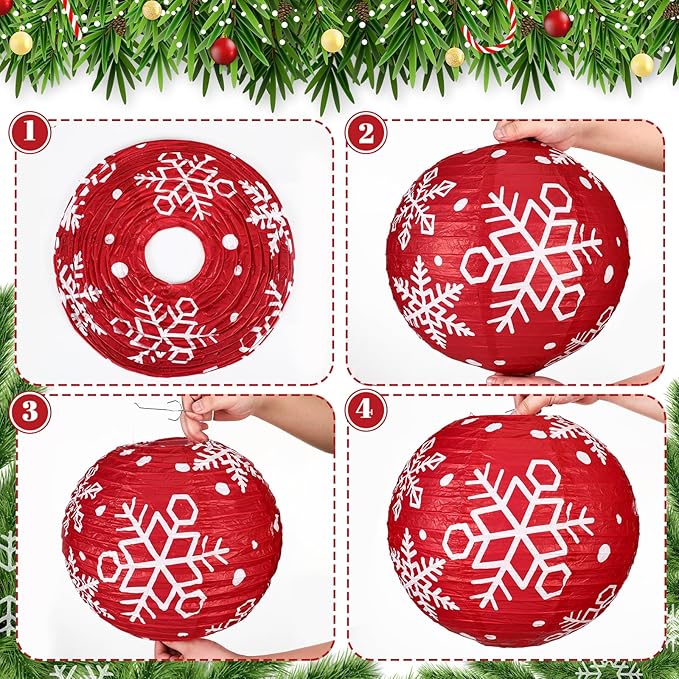 Bencailor 12 Pcs Christmas Hanging Paper Lanterns Set Decorative Christmas Party Lanterns Round Hanging Lamps for Xmas Home Decoration Supplies Props Graduation Holiday Decor(Snowflake, 12 Inch)