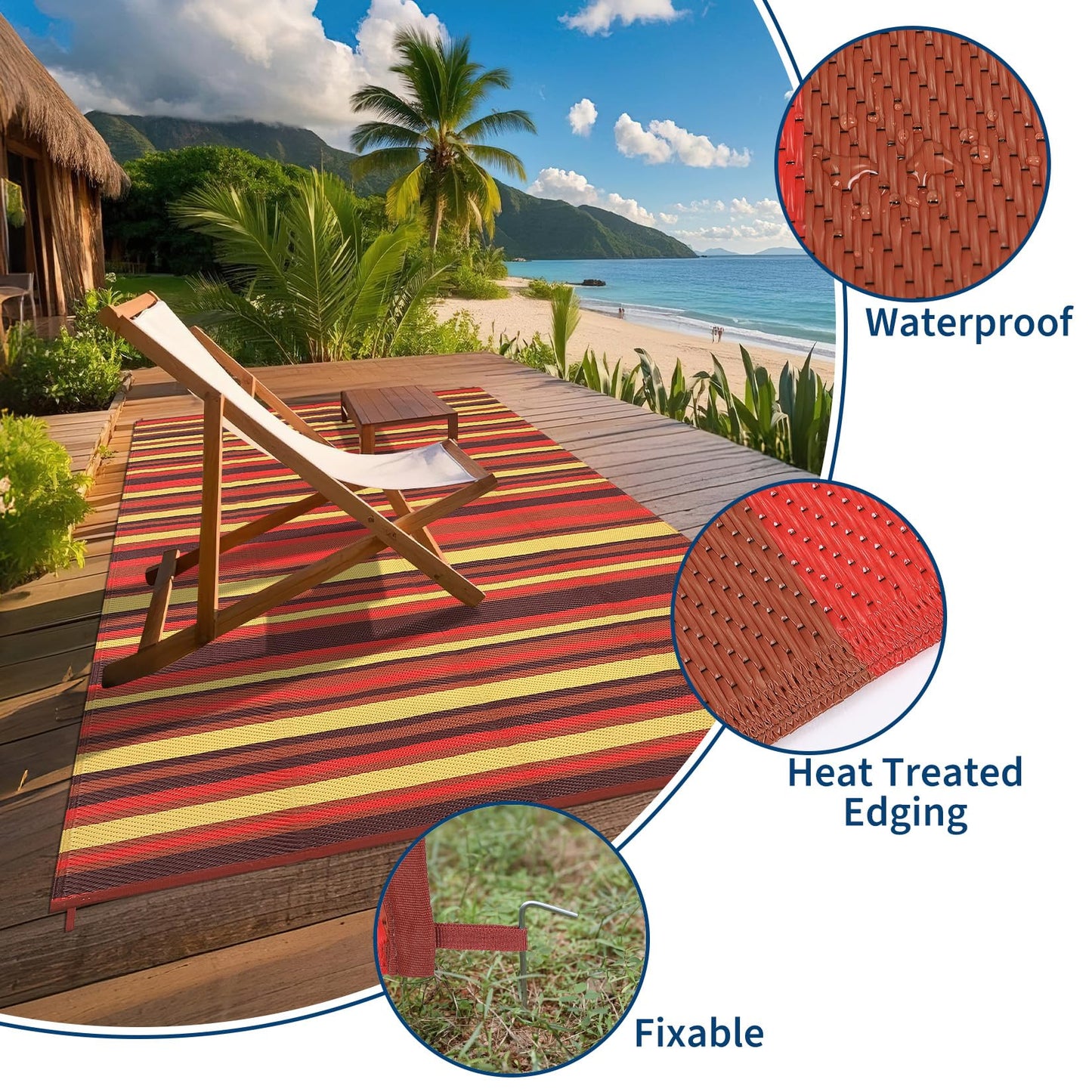 GAOMON 9x18 Outdoor Rug Waterproof for Patio Plastic Straw Large Rug Geometric Stripe Indoor Outdoor Area Rug Modern Lines Camping Rugs for RV Porch Deck B Trailer Beach, Purple/Red/Orange/Yellow