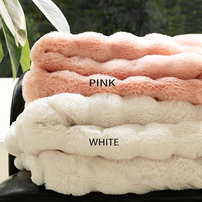 Luxury Faux Fur Throw Blanket 3D Bubble for Couch - Fluffy Blanket Double-Sided Non-Shedding, 60x80 Inches, Fits Bed/Car/Camping/Patio, Gift for Women,Room Decor,Pink ﻿