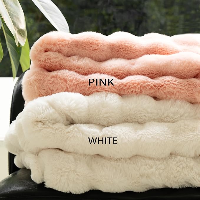 Luxury Faux Fur Throw Blanket 3D Bubble for Couch - Fluffy Blanket Double-Sided Non-Shedding, 50x60 Inches, Fits Bed/Car/Camping/Patio, Gift for Women,Room Decor,Pink