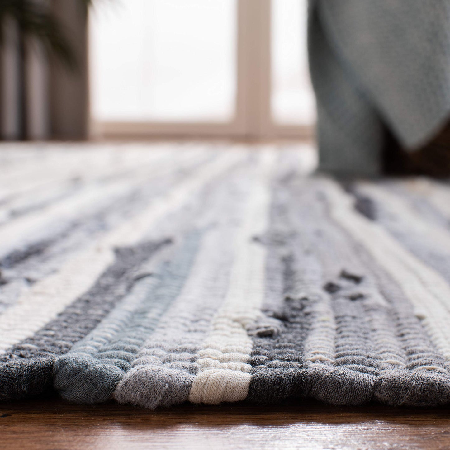 SAFAVIEH Rag Rug Collection Area Rug - 10' x 14', Ivory & Grey, Handmade Boho Stripe Cotton, Ideal for High Traffic Areas in Living Room, Bedroom (RAR126A)