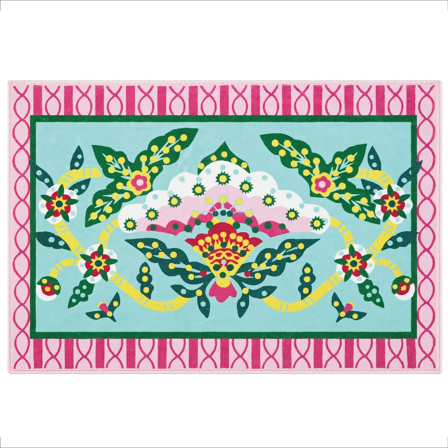 Jianhua Goddess 2x3 Entry Rug, Pink Peony Floral Pattern Series Inspired by Ku Shulan Paper-Cut, Machine Washable Indoor Floral Folk Art Accent Rug with Non-Slip Backing for Entryway, Bedside, Studio
