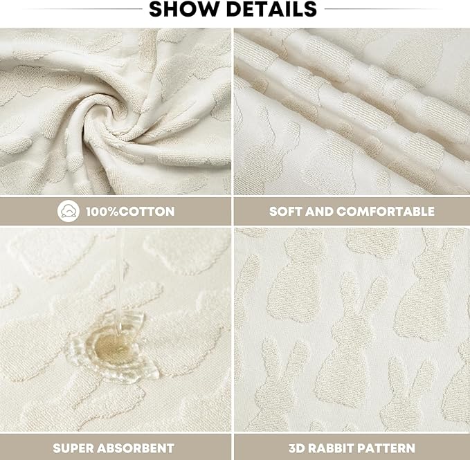 Artoid Mode 2 Pcs Beige 3D Rabbit Jacquard Easter Hand Towels