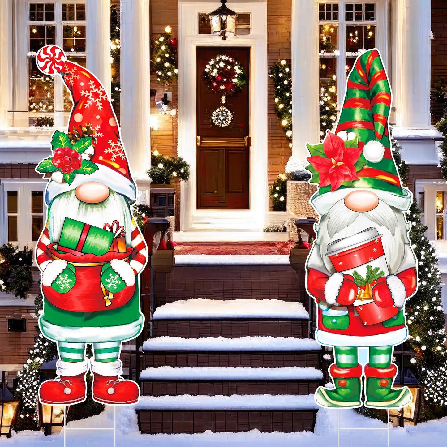 Umigy 3 Pcs Christmas Yard Sign Outdoor Gnome Signs With Stakes 32 x 10'' Santa Decorations Xmas Pathway Walkway Decor Eve Party Favors for Lawn Garden Patio