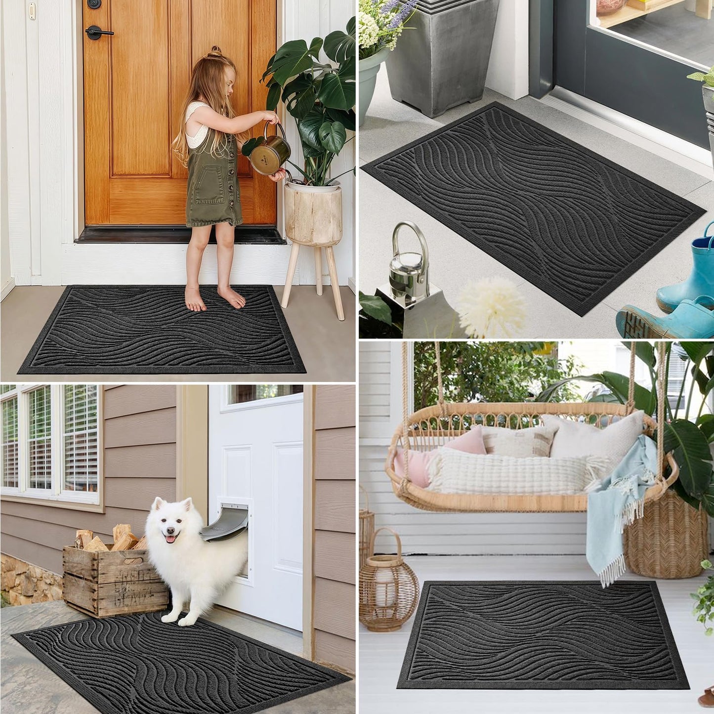 PLEASOR Front Door Mat Outside Entrance, Absorbent and Dirt Resistant Welcome Mat Indoor Outdoor, Non-Slip Backing Entry Mat, Fade Resistant, Easy Clean Low Profile Doormat for Entryway, 29x17, Grey