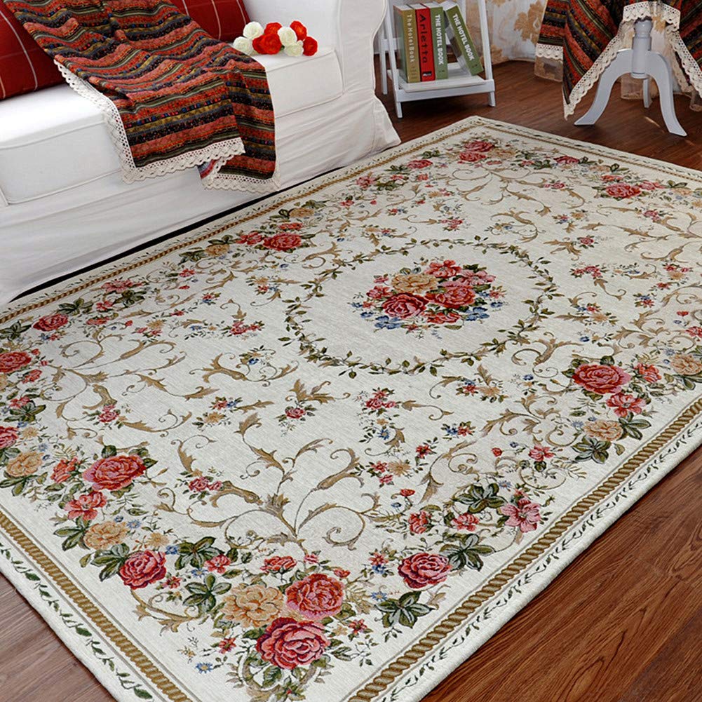UKELER Rustic Shabby Rose Rug Luxury Vintage Elegant Traditional Rugs Accent Floral Rugs Carpet for Home Living Room/Bedroom, 4' x 6', Country Rose