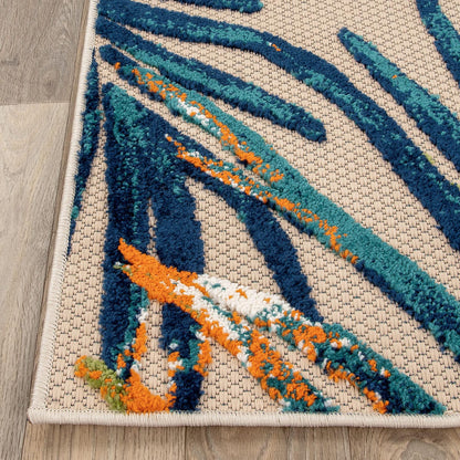 Rugshop Tropical Floral Leaves Indoor/Outdoor Area Rug Durable Polypropylene, Non-Shedding, Easy to Clean, Perfect for Patio, Backyard, Deck and Outdoor Lounge, High Traffic Areas, 7'10" x 10'