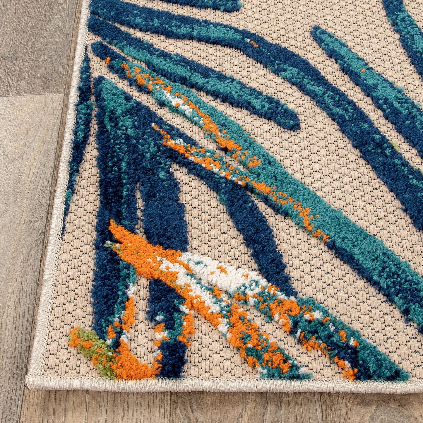 Rugshop Tropical Floral Leaves Indoor/Outdoor Area Rug Durable Polypropylene, Non-Shedding, Easy to Clean, Perfect for Patio, Backyard, Deck and Outdoor Lounge, High Traffic Areas, 8' Round