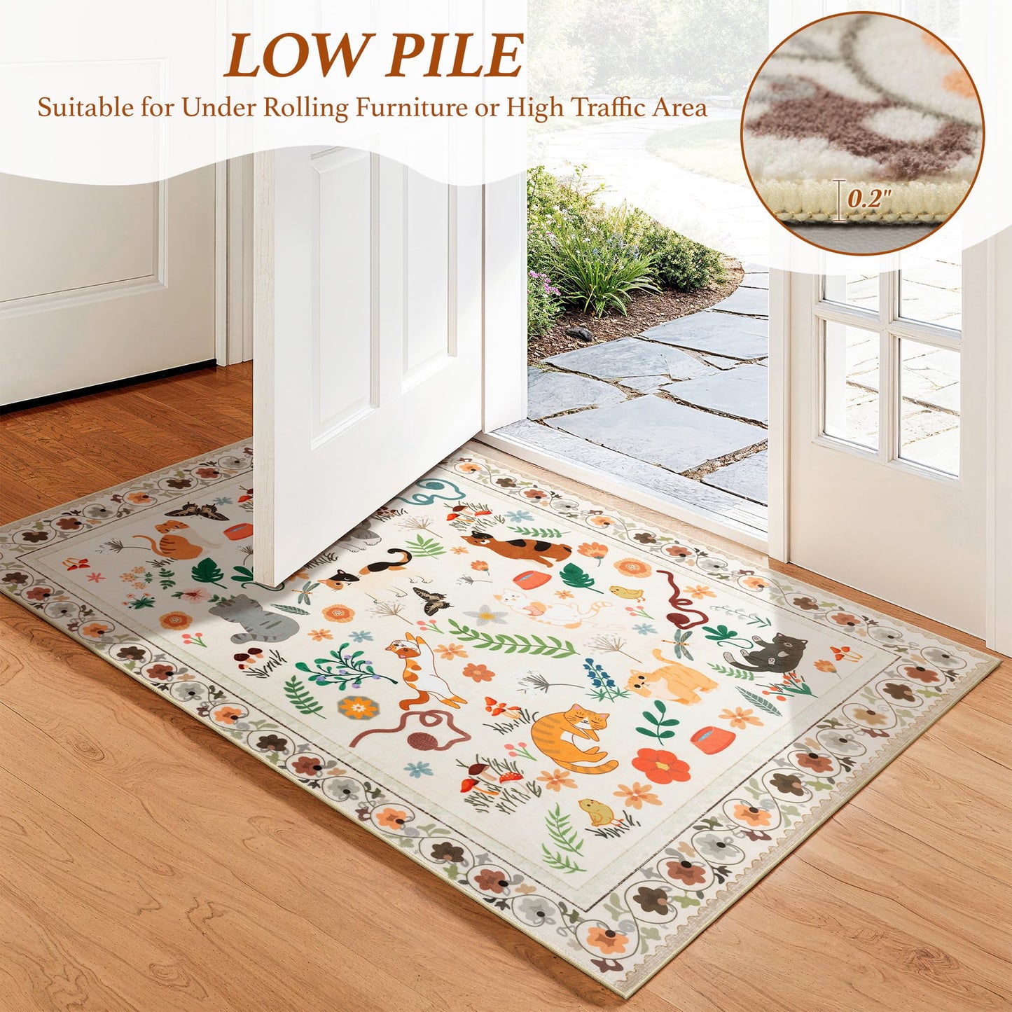 LIANLAM 5x7 Cat Lover's Area Rug, Washable Large Rug with Artistic Feline Design for Living Room & Bedroom, Pet Friendly Non-Slip Soft Carpet, Stain Resistant & Easy Clean(5x7,Beige)
