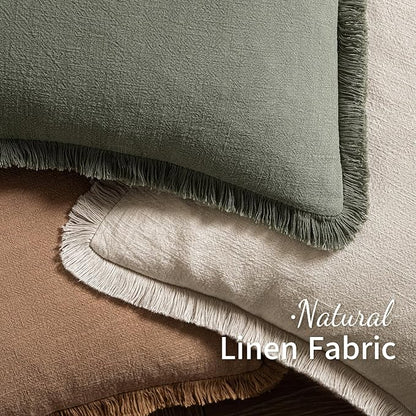 MIULEE Decorative Throw Pillow Covers Neutral Linen Fringe Throw Pillows Set of 2 Brown Boho Farmhouse Cushion Covers with Tassels for Couch Sofa Bed Living Room Spring Home Decor 20x20 Inch