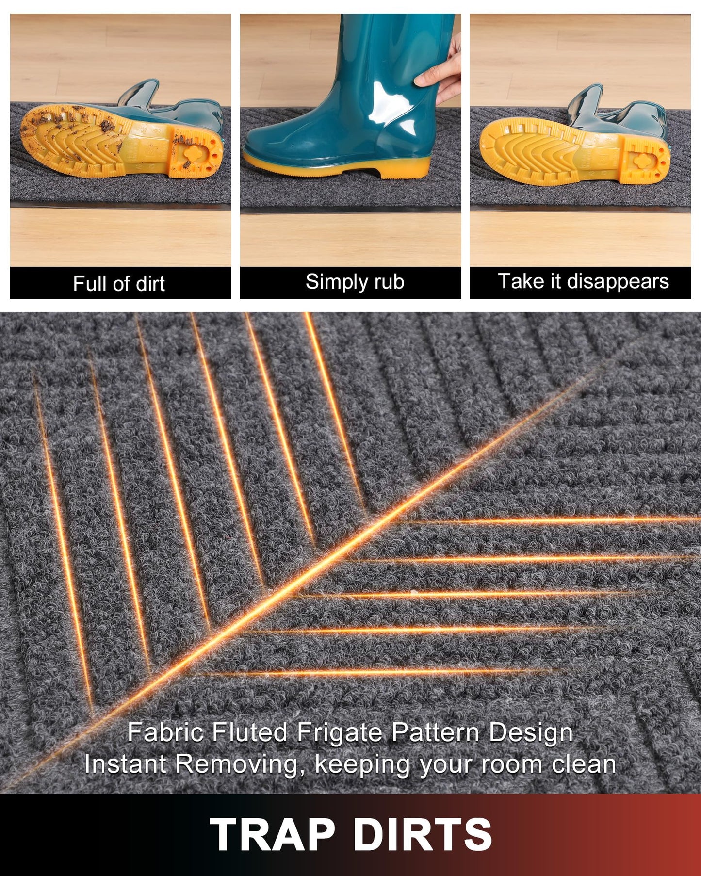 Front Door Mat Indoor Outdoor Entrance, 5' x 7' Heavy Duty Doormat for Entryway, Absorbent Low Profile Welcome Mats Non-Slip, Trap Dirt Durable Mats for Home, Patio, Garage