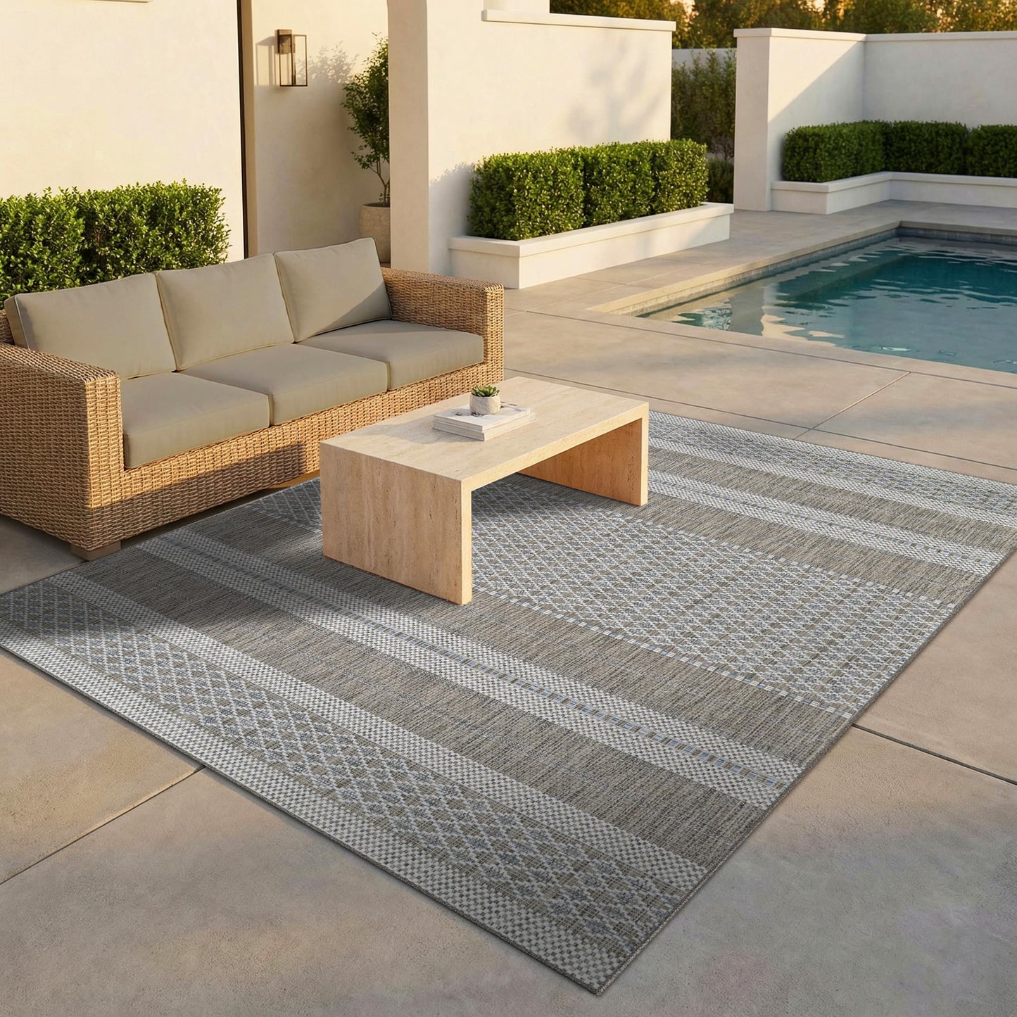 Couristan Charm Yukon 2'2" x 4'3" Indoor Outdoor Accent Rug - Twig Geometric Stripe, Hose Washable Flat Weave, UV-Protected, Patio Sunroom Living Room Dining Room