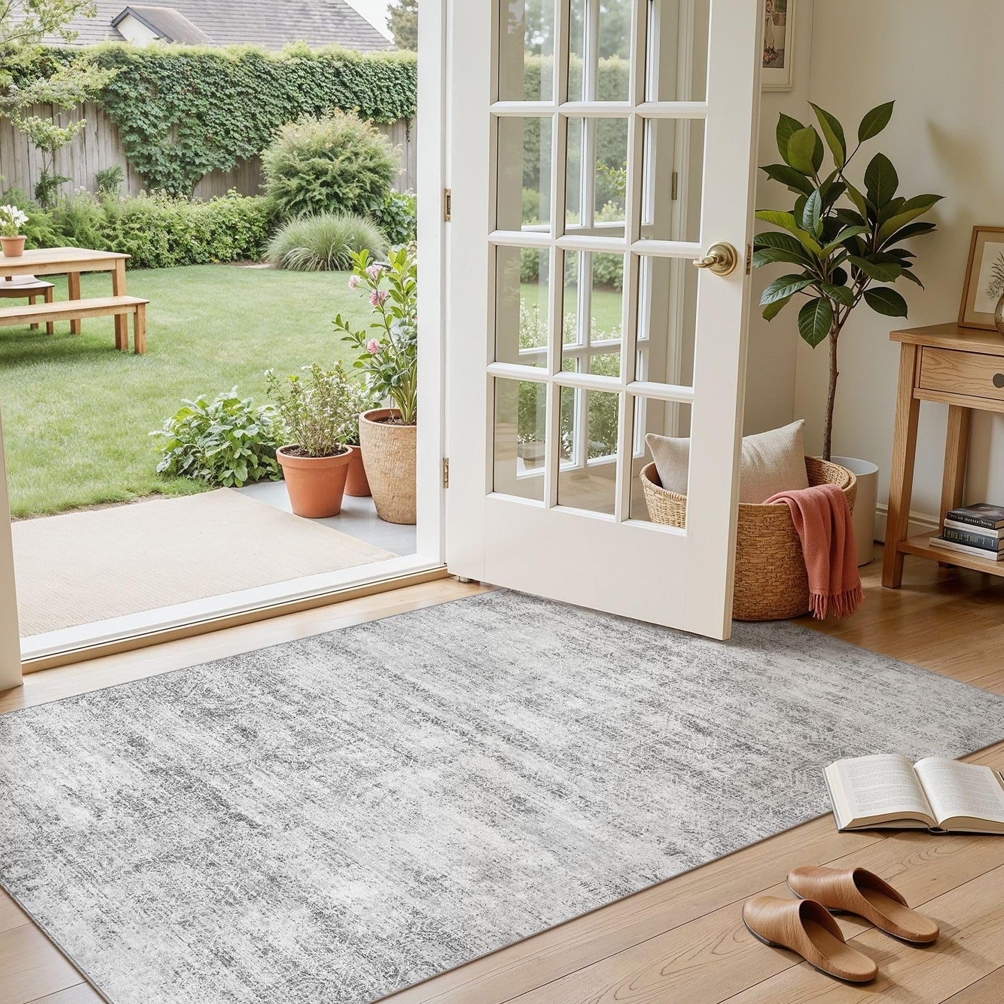 ELLIUNE 3x5 Area Rugs Living Room: Washable Non Slip Soft Abstract Gray Rugs for Bedroom Dining Deor, Low Pile Stain Resistant Indoor Carpet for Farmhouse Nursery Office Kid & Pet Friendly