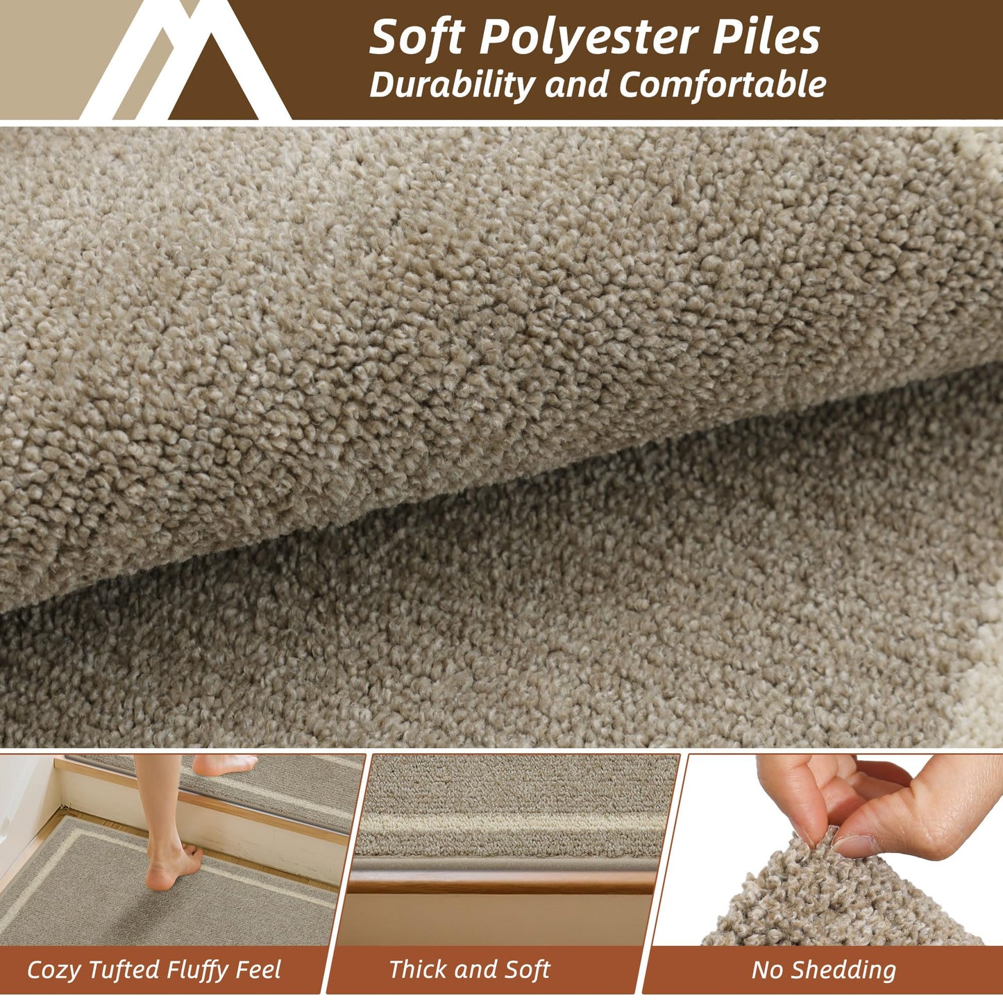 COSY HOMEER Stair Landing Rug 30x30 Inch, Non-Slip Square Landing Mat for Wood Steps Indoor, Washable Polyester with TPE Backing, Beige