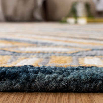 SAFAVIEH Aspen Collection Area Rug - 6' x 9', Navy & Gold, Handmade Boho Wool, Ideal for High Traffic Areas in Living Room, Bedroom (APN809N)