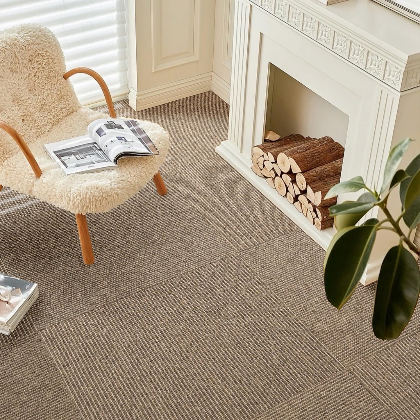 24 Tiles/64 sq Ft-Carpet Squares, Carpet Tiles, 0.24" Pile Height, Commercial Carpet Tiles, Non Adhesive Padded, Non-Slip, Easy DIY Installation